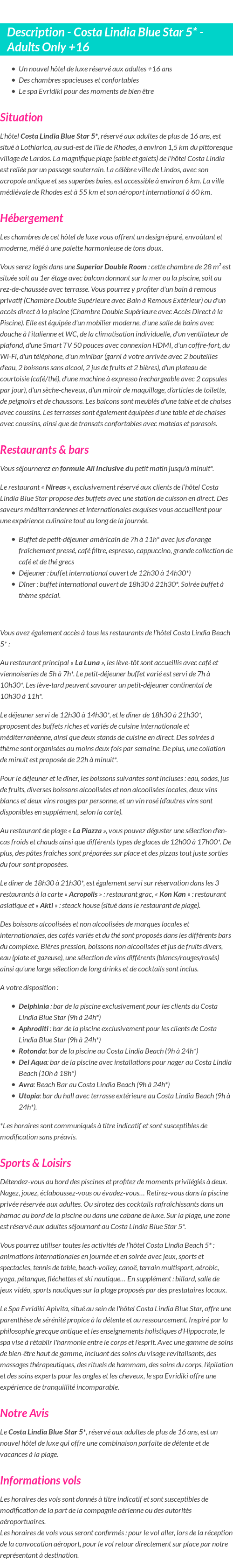 Détails du séjour