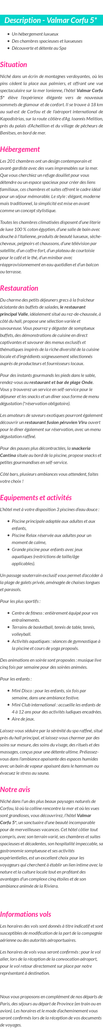 Détails du séjour