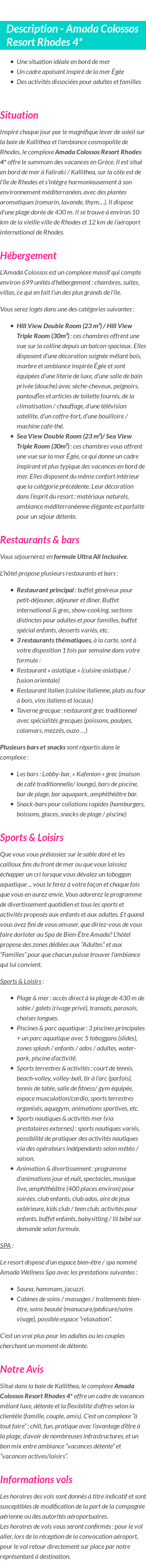Détails du séjour