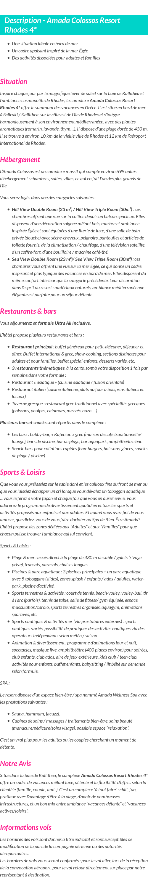 Détails du séjour