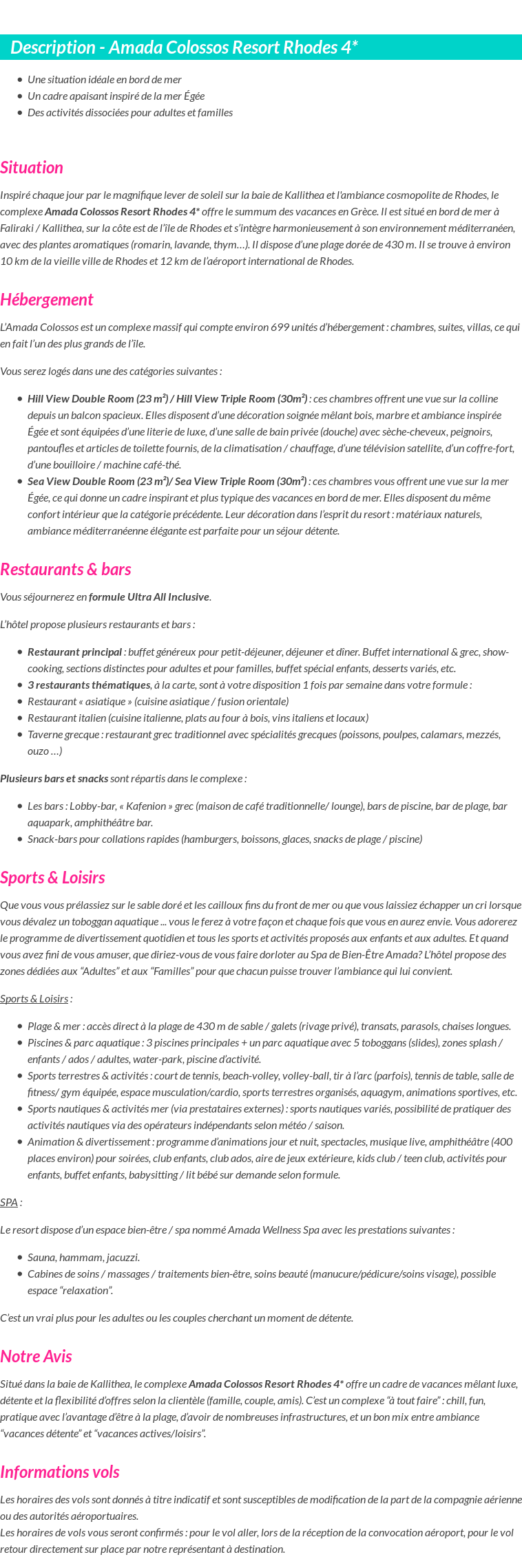 Détails du séjour