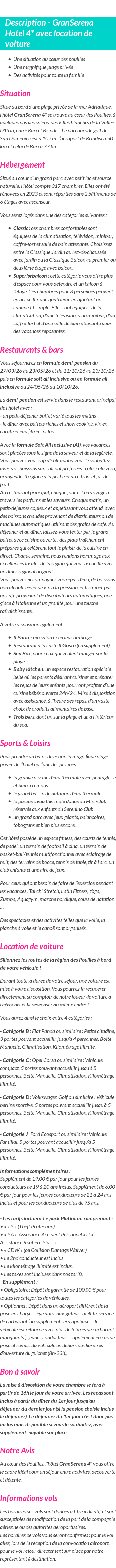 Détails du séjour