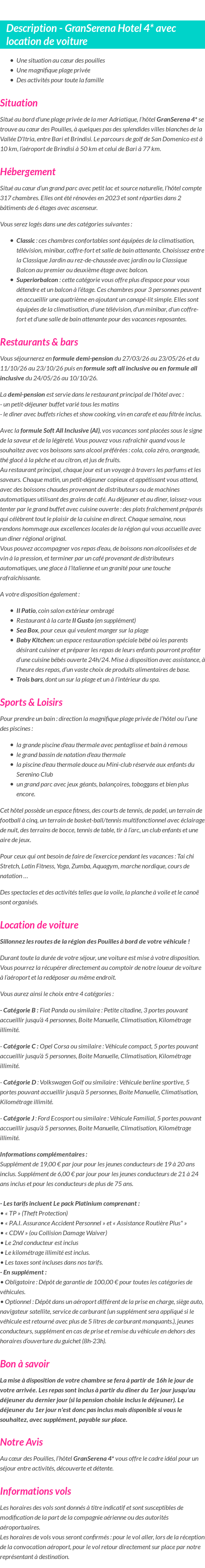 Détails du séjour