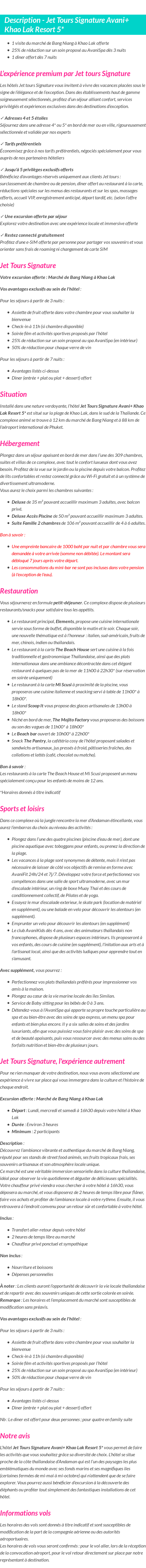 Détails du séjour