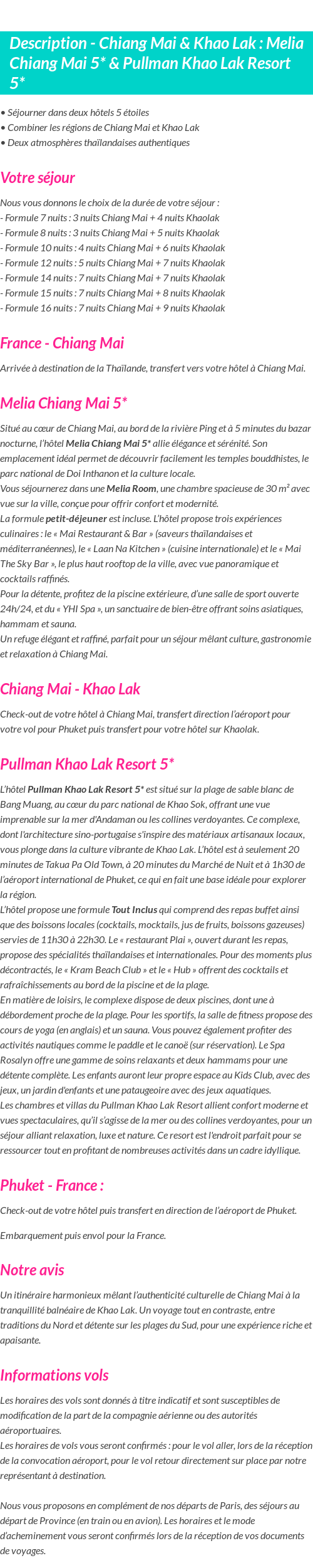 Détails du séjour