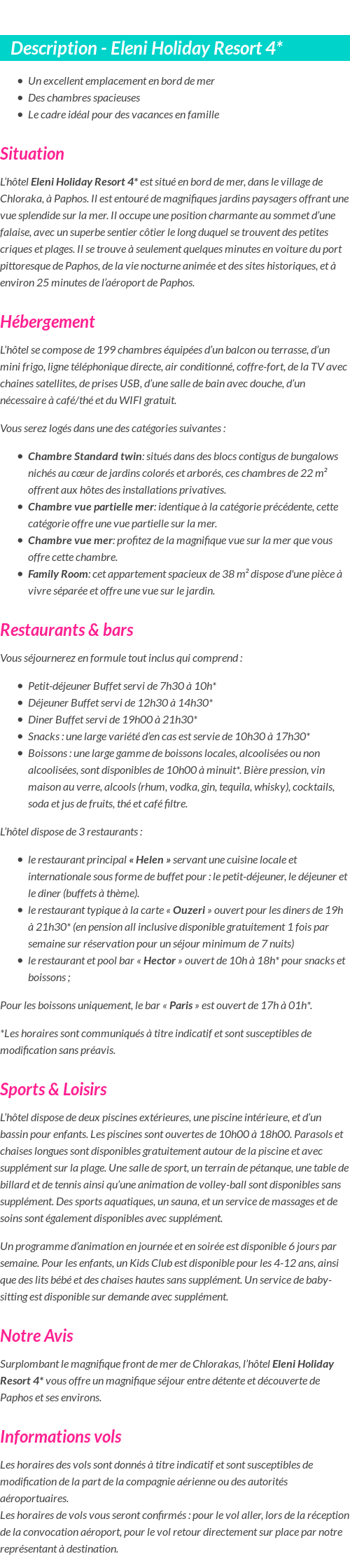 Détails du séjour
