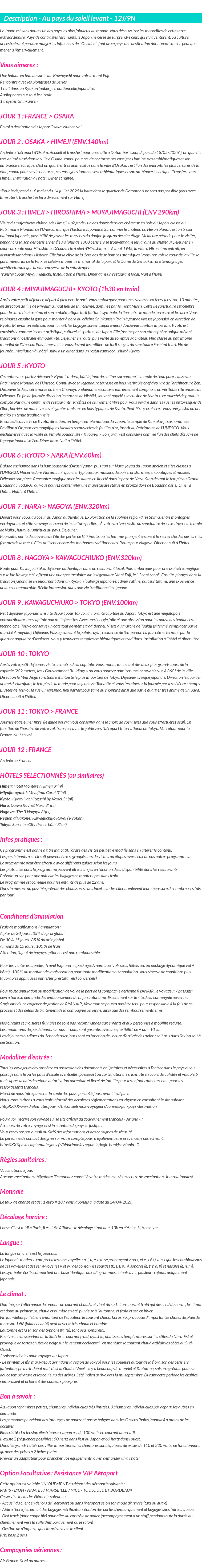 Détails du séjour