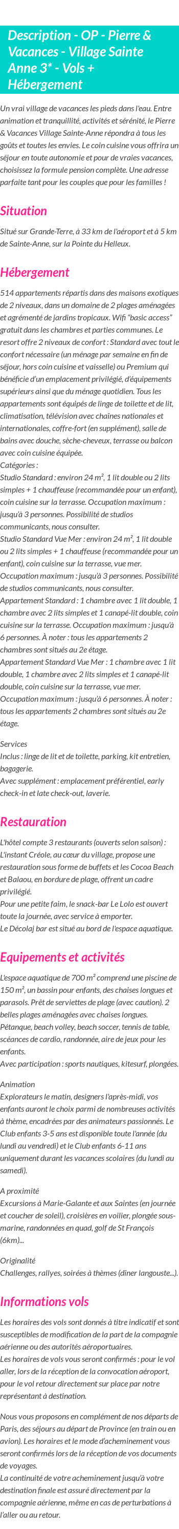 Détails du séjour