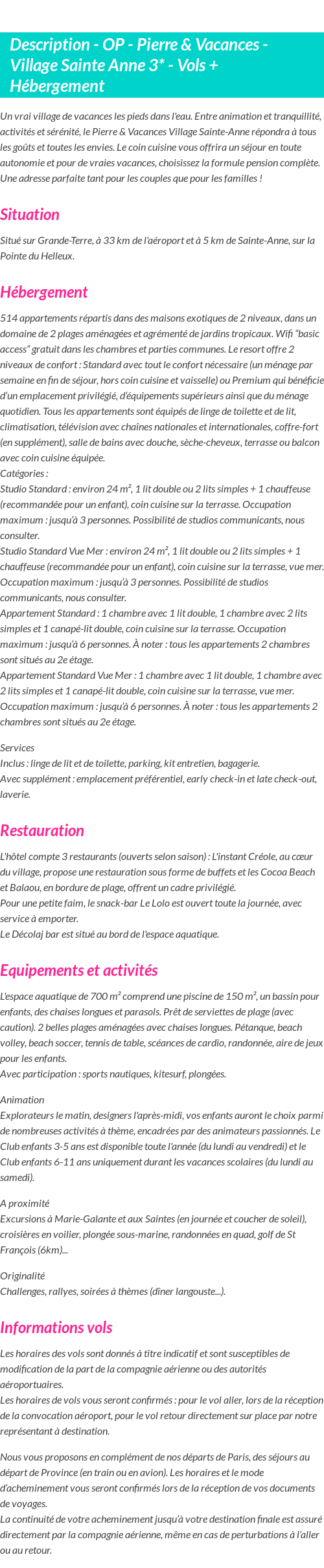 Détails du séjour