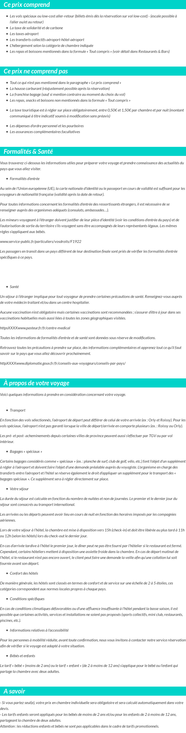 Conditions tarifaires