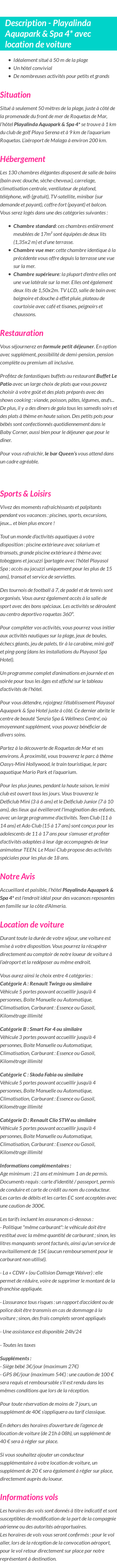 Détails du séjour