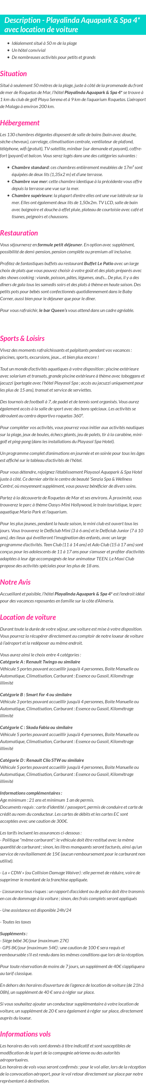Détails du séjour