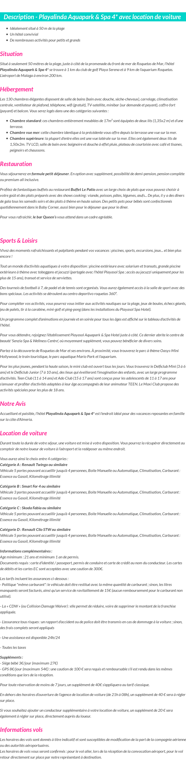 Détails du séjour