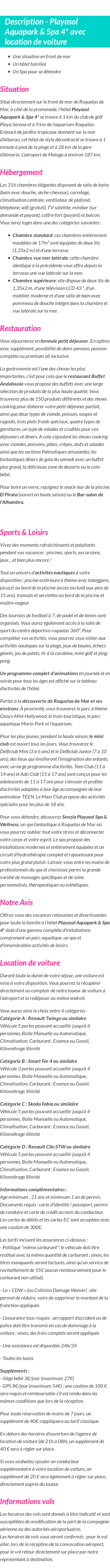 Détails du séjour