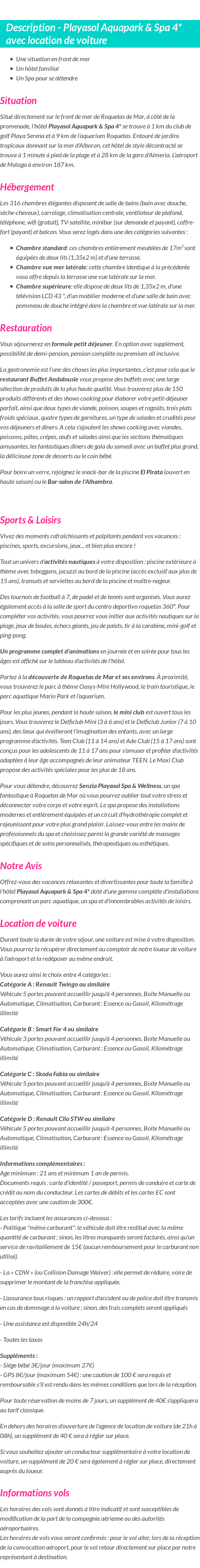 Détails du séjour
