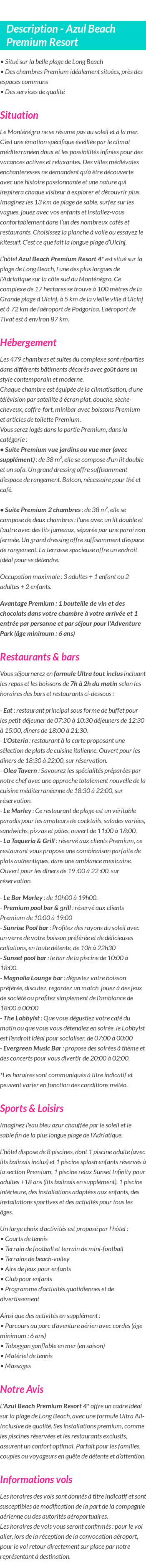 Détails du séjour