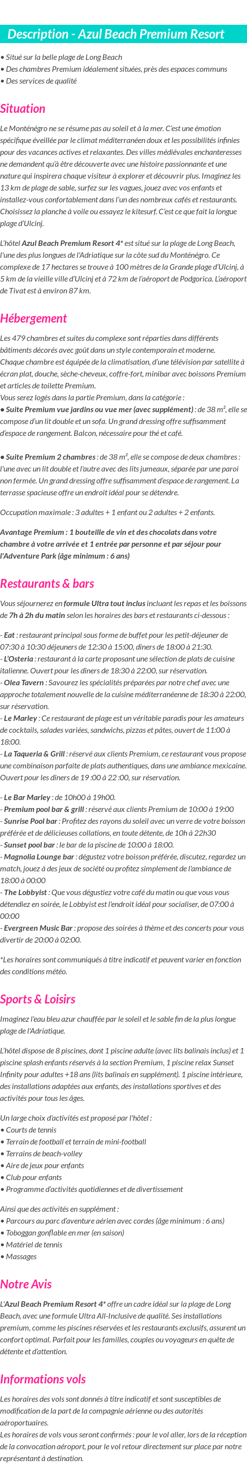 Détails du séjour