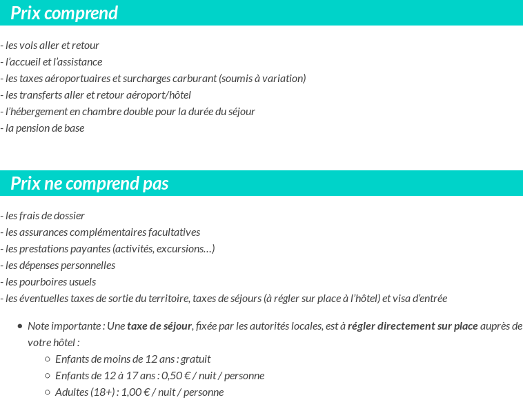 Conditions tarifaires