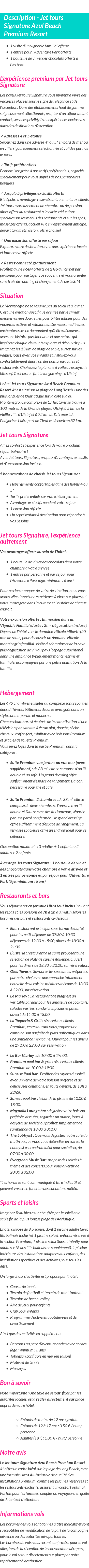 Détails du séjour