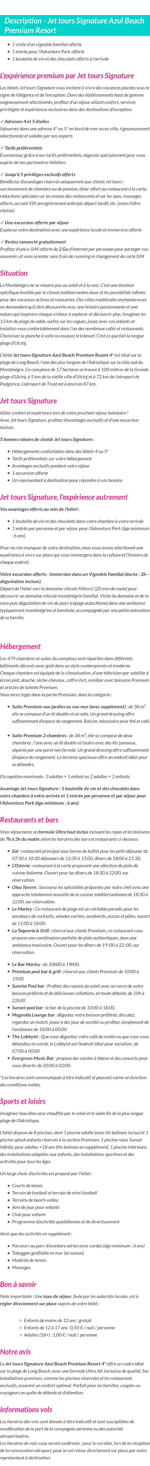 Détails du séjour