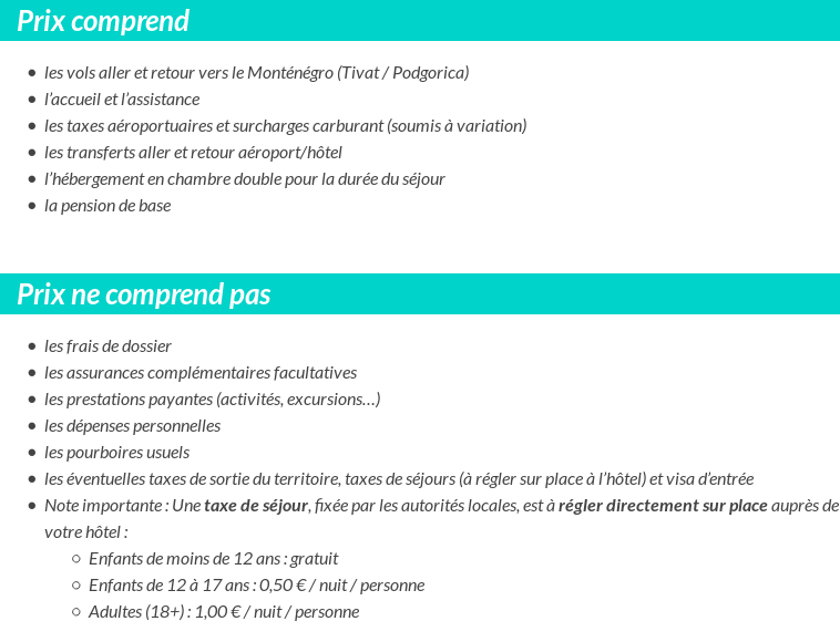 Conditions tarifaires