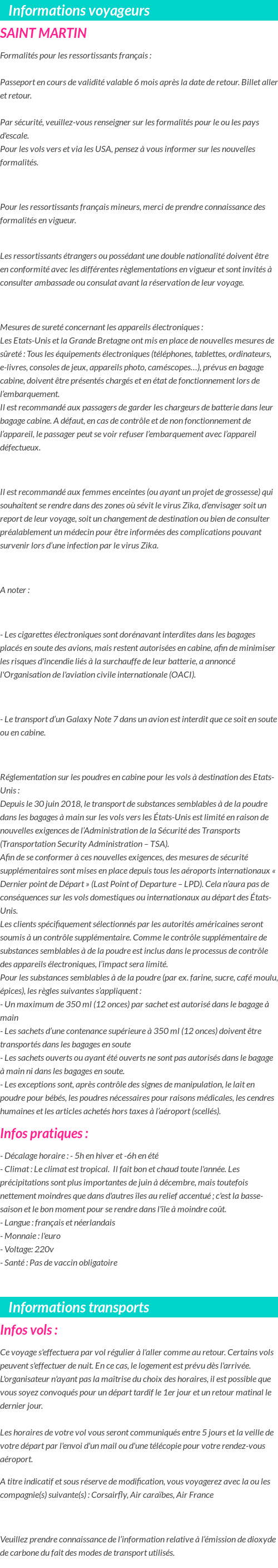 Formalités et infos voyageurs