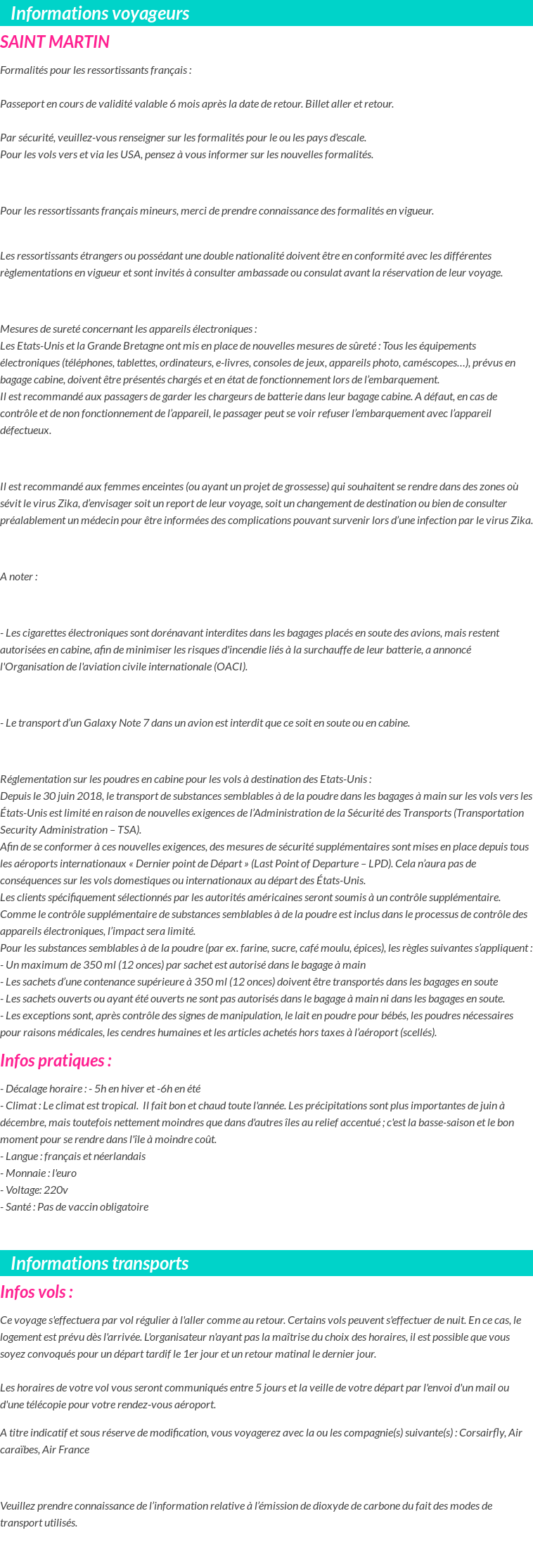 Formalités et infos voyageurs