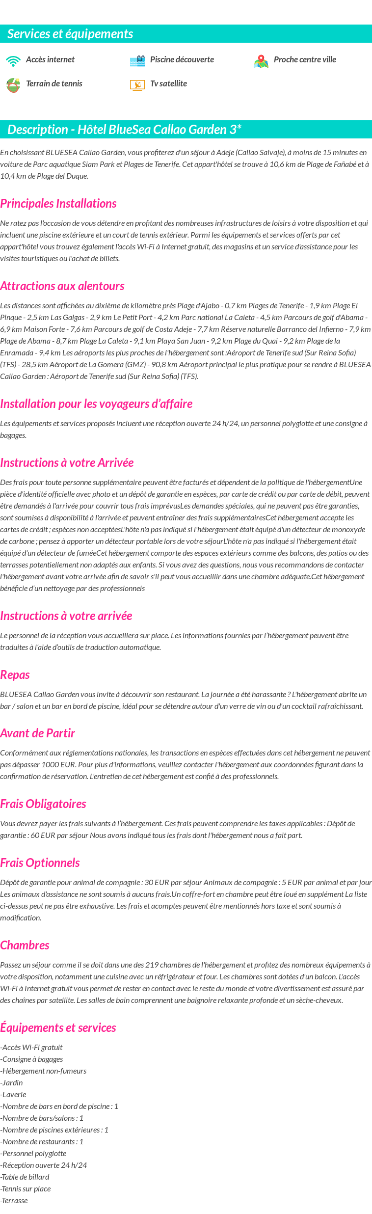 Détails du séjour