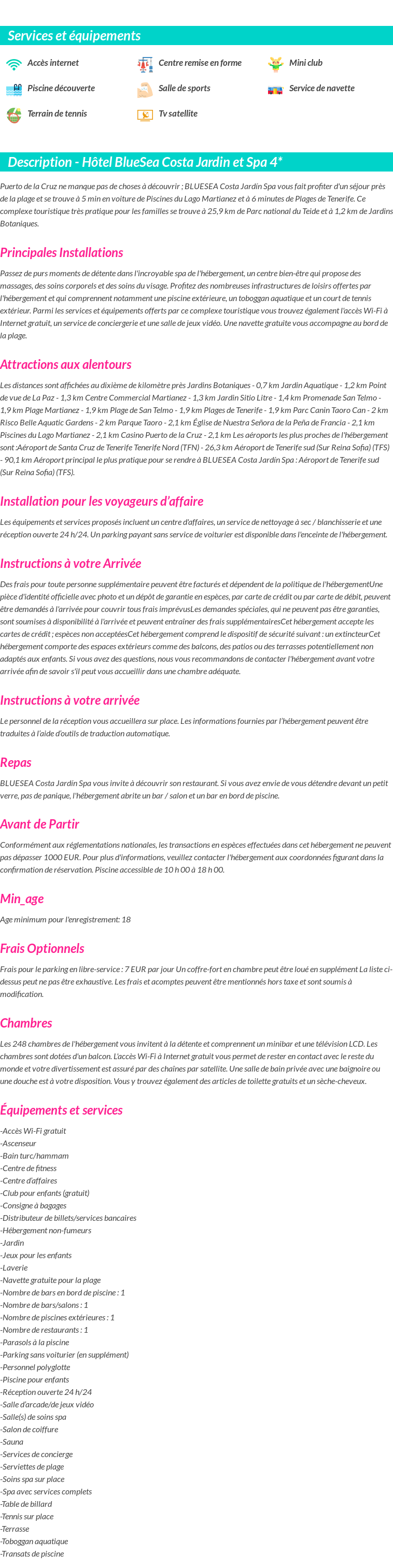 Détails du séjour