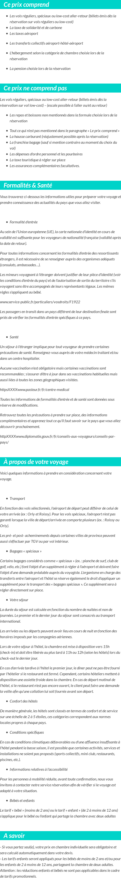 Conditions tarifaires