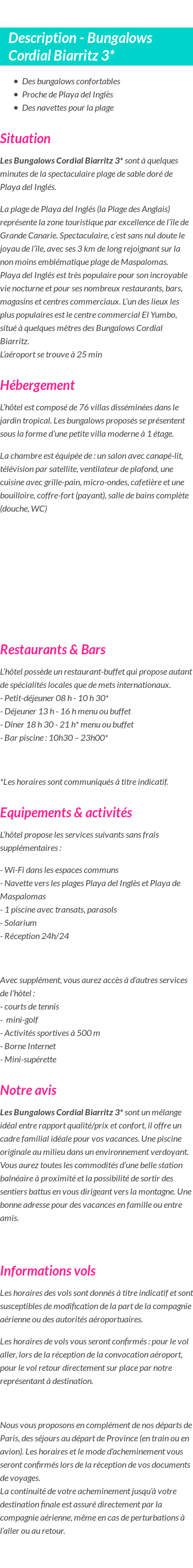 Détails du séjour