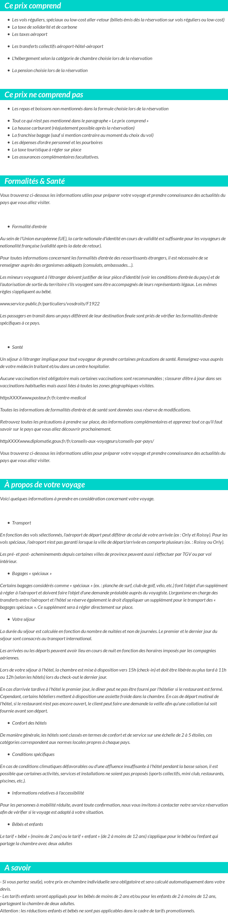 Conditions tarifaires
