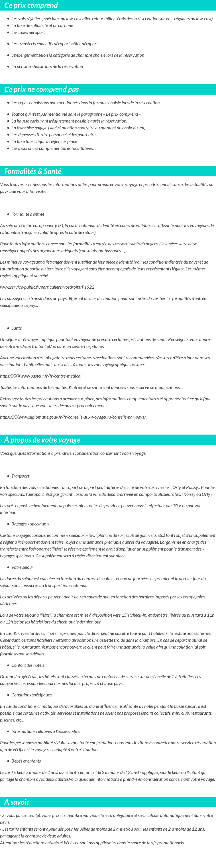 Conditions tarifaires