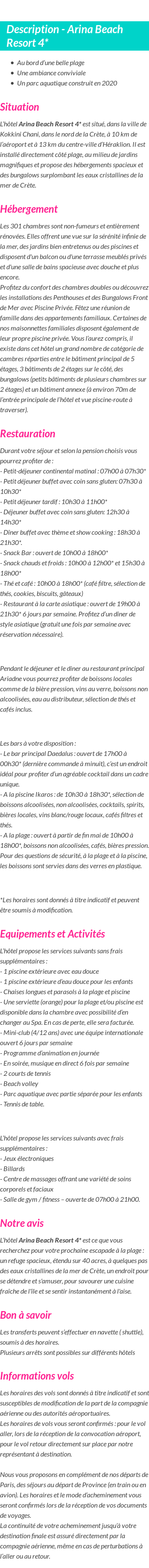 Détails du séjour