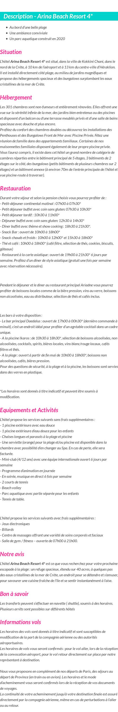 Détails du séjour