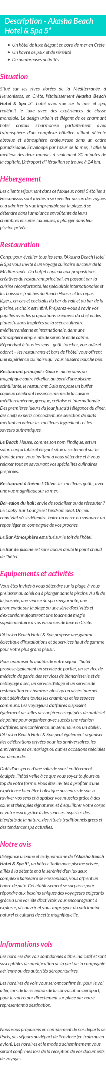 Détails du séjour