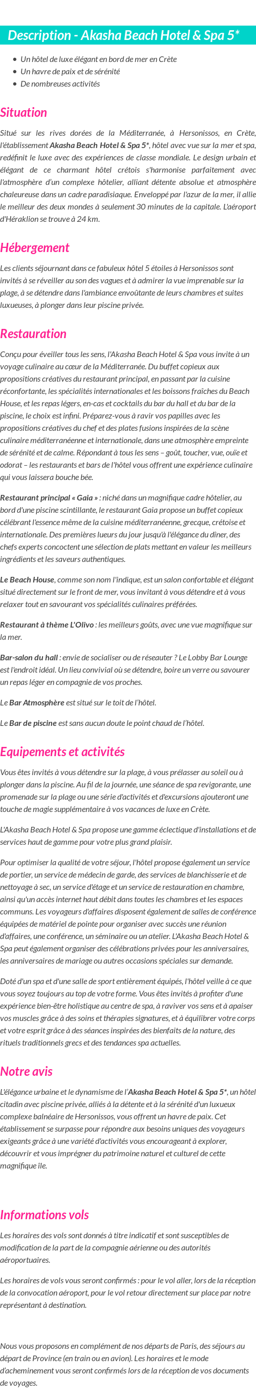 Détails du séjour