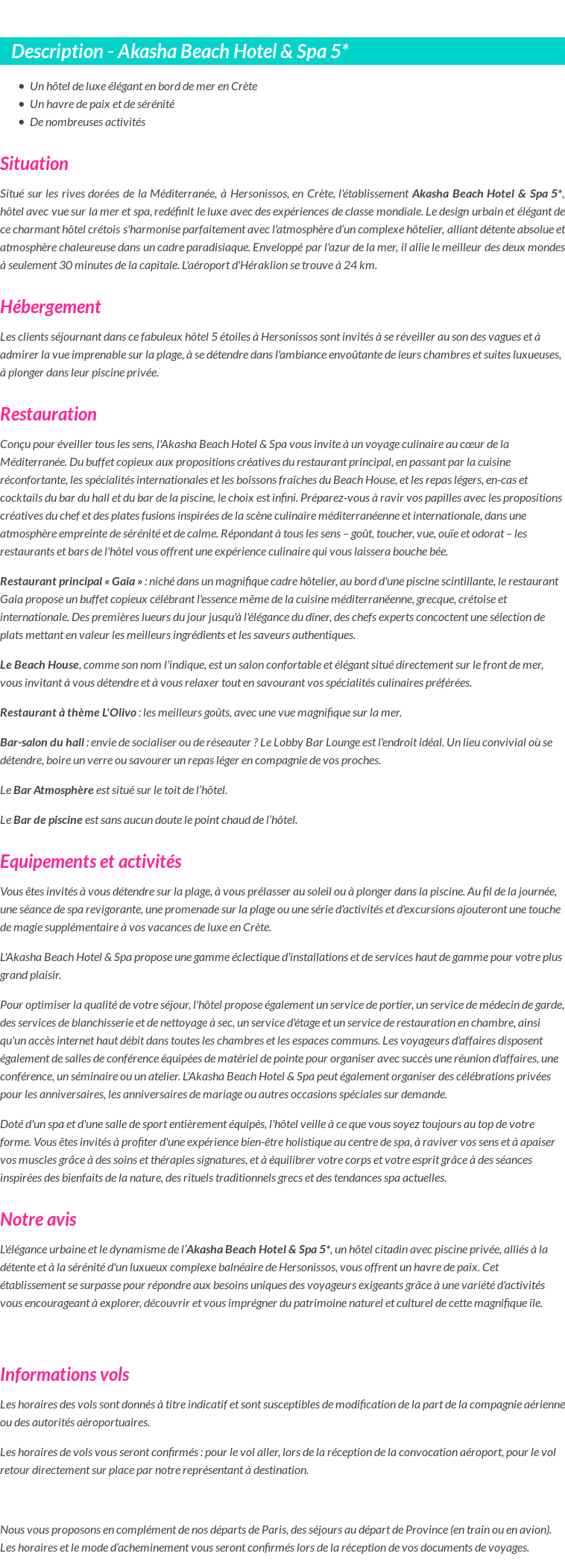 Détails du séjour