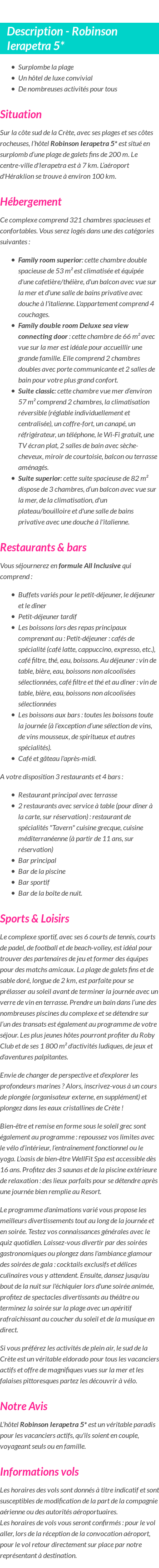 Détails du séjour