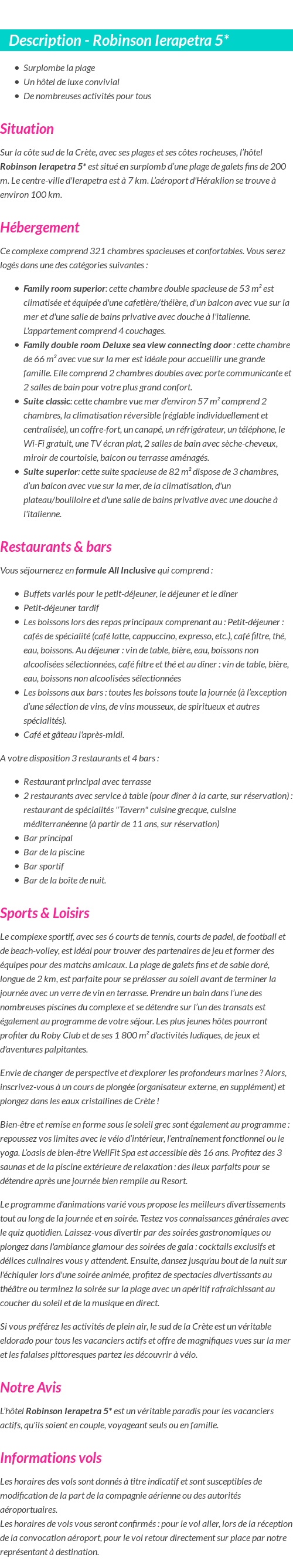 Détails du séjour