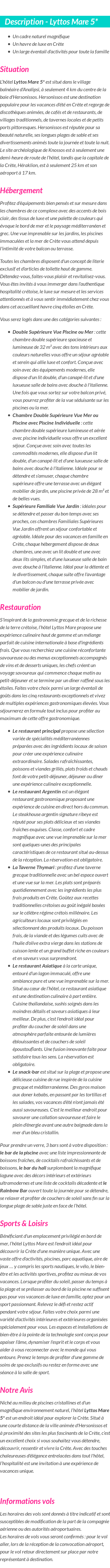 Détails du séjour