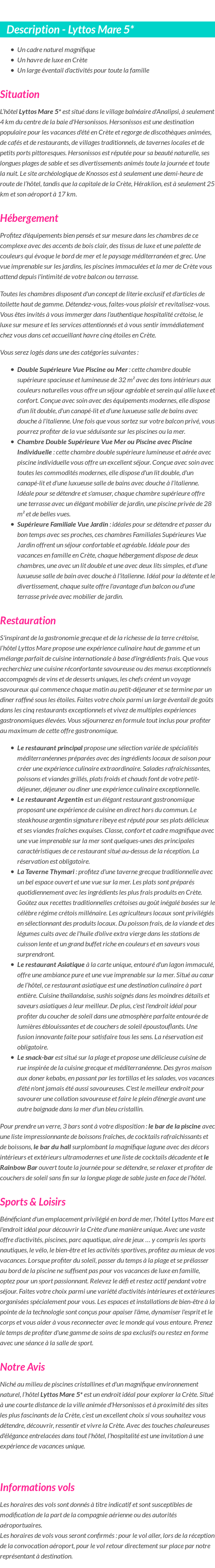 Détails du séjour