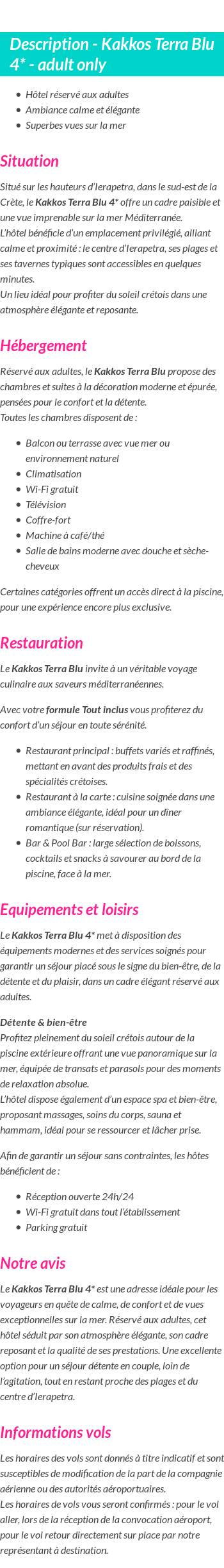 Détails du séjour