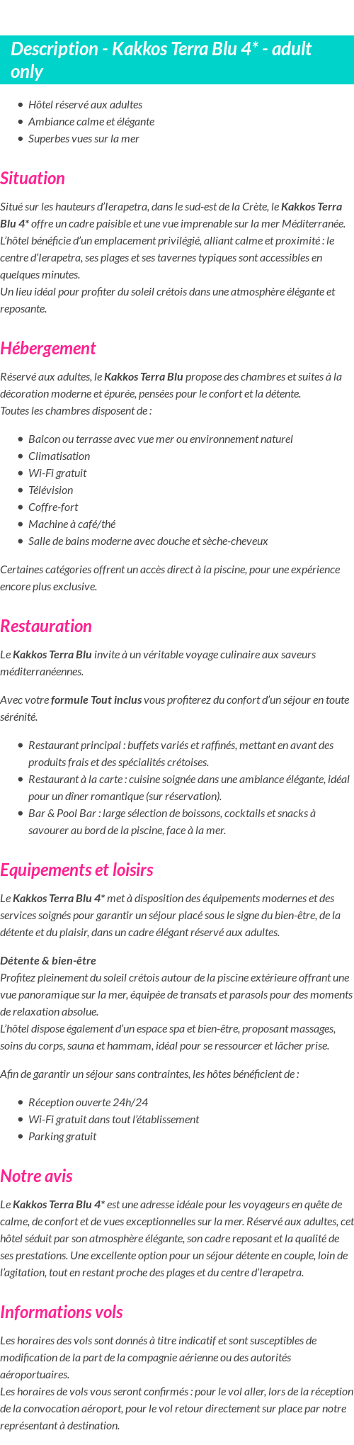 Détails du séjour