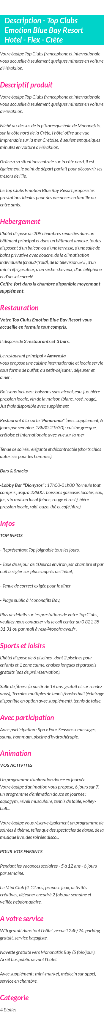 Détails du séjour