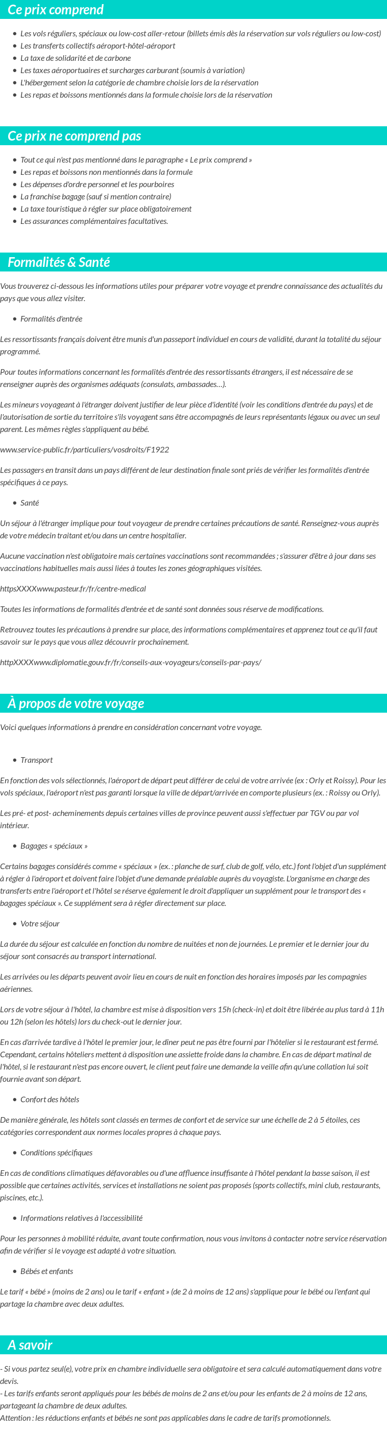 Conditions tarifaires
