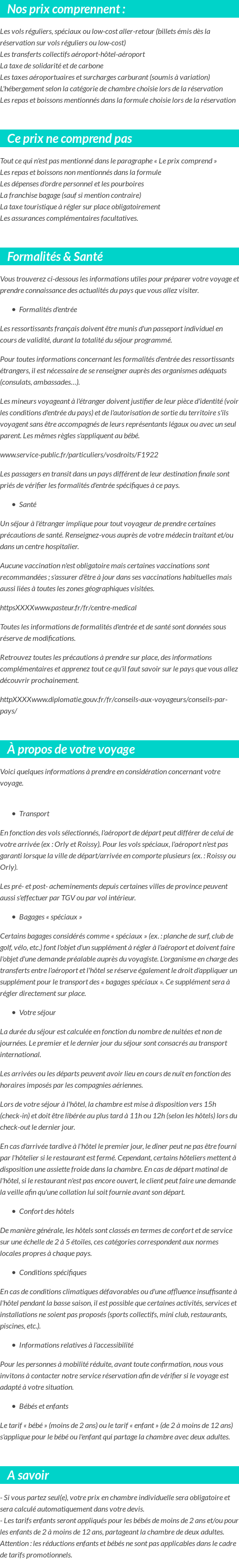 Conditions tarifaires