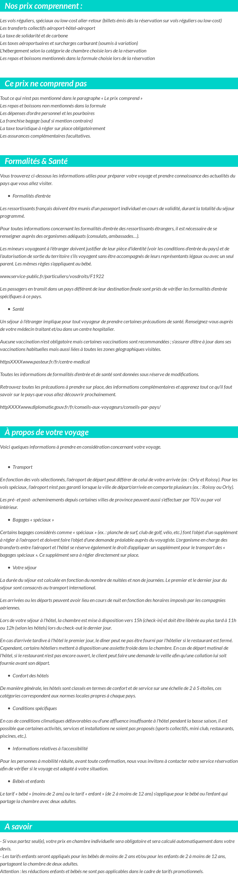 Conditions tarifaires