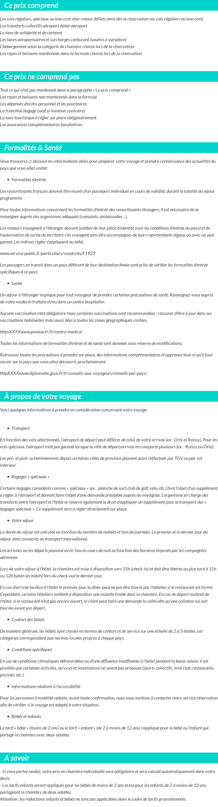Conditions tarifaires