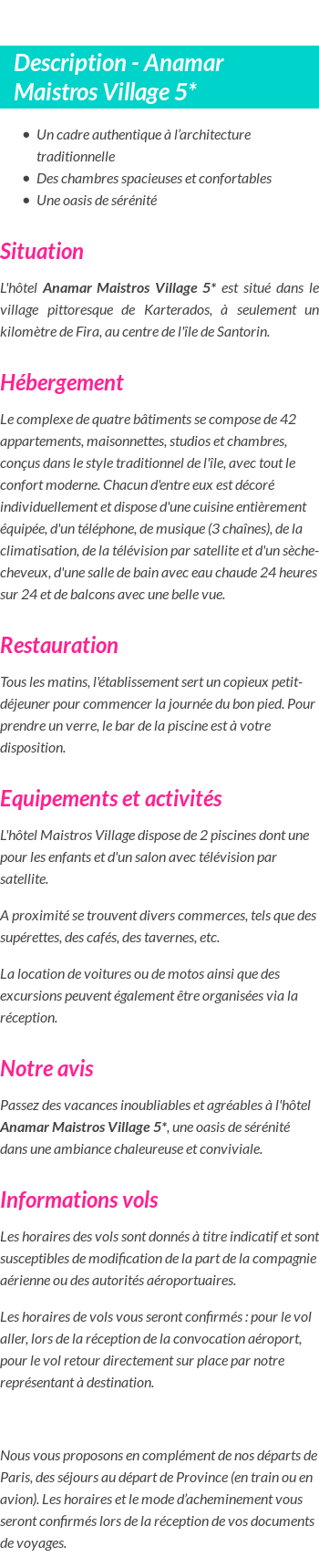 Détails du séjour